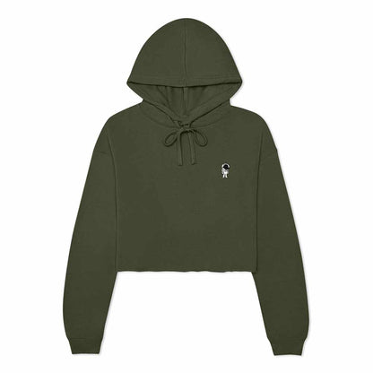 Dalix Astronaut Embroidered Fleece Cropped Hoodie Cold Fall Winter Women in Military Green 2XL XX-Large