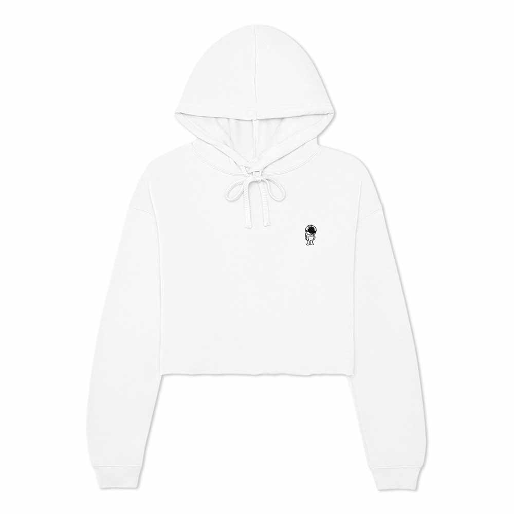 Dalix Astronaut Embroidered Fleece Cropped Hoodie Cold Fall Winter Women in White 2XL XX-Large
