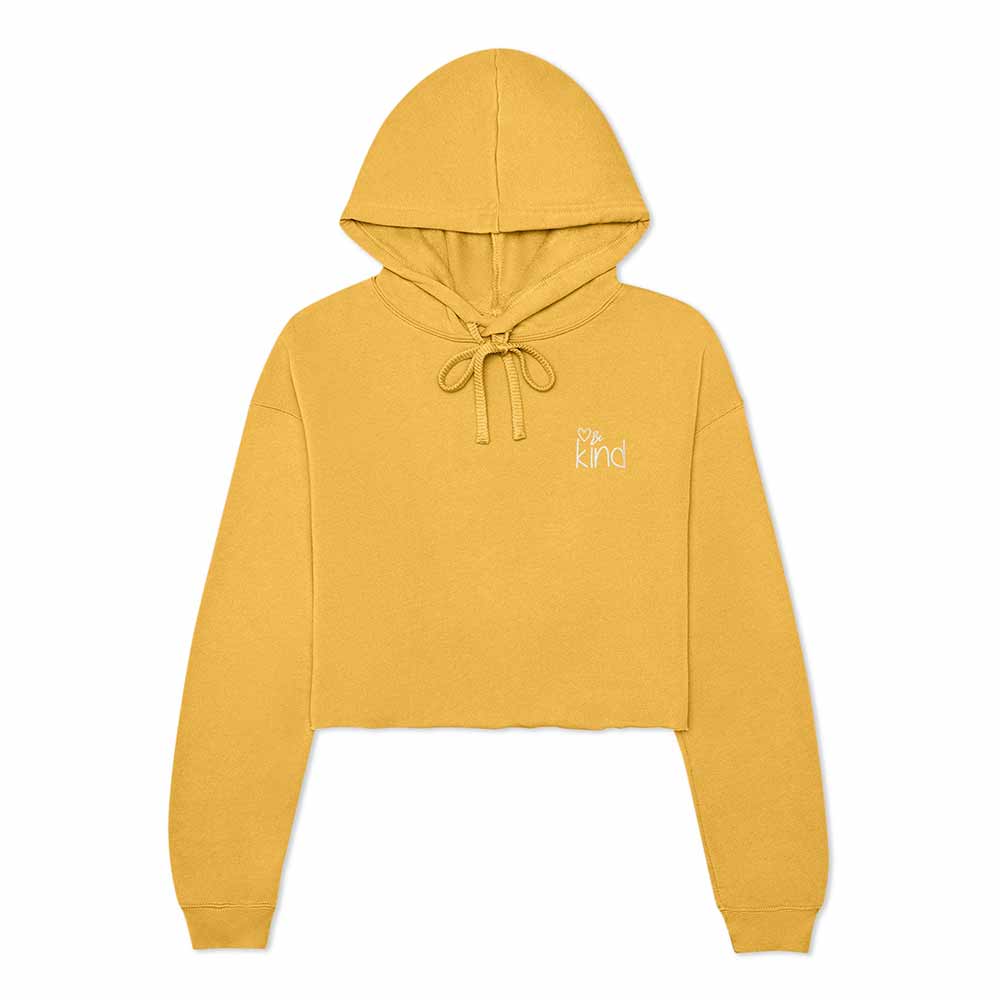 Dalix Be Kind Embroidered Fleece Cropped Hoodie Cold Fall Winter Women in Heather Mustard 2XL XX-Large