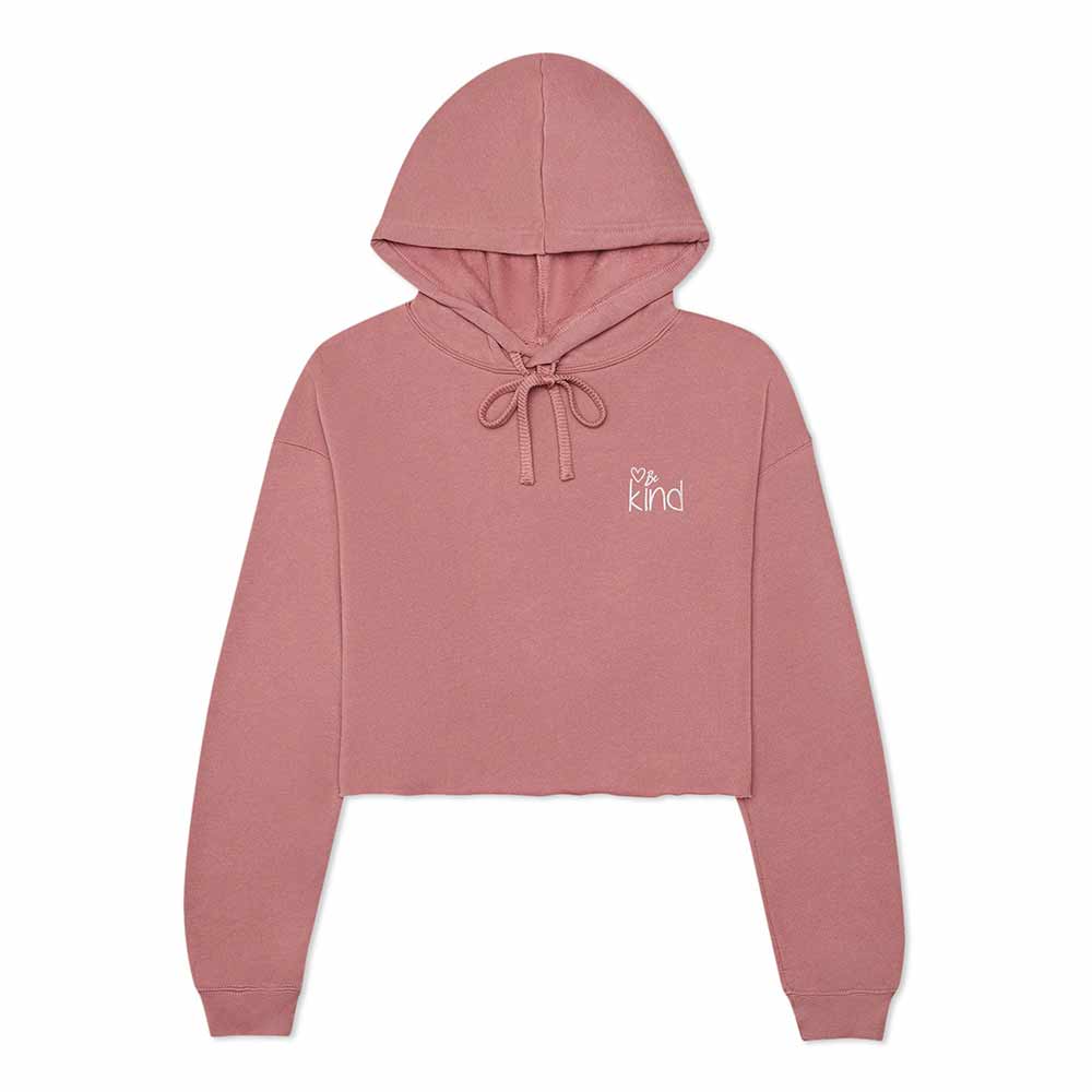 Dalix Be Kind Embroidered Fleece Cropped Hoodie Cold Fall Winter Women in Mauve 2XL XX-Large