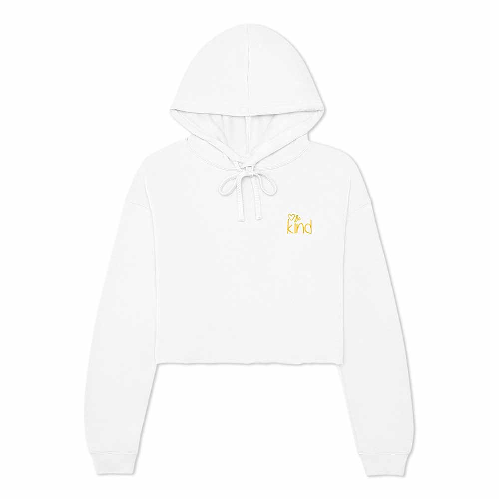 Dalix Be Kind Embroidered Fleece Cropped Hoodie Cold Fall Winter Women in White 2XL XX-Large