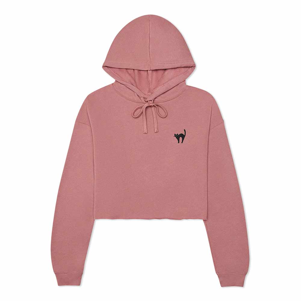 Dalix Black Cat Embroidered Fleece Cropped Hoodie Cold Fall Winter Women in Mauve 2XL XX-Large