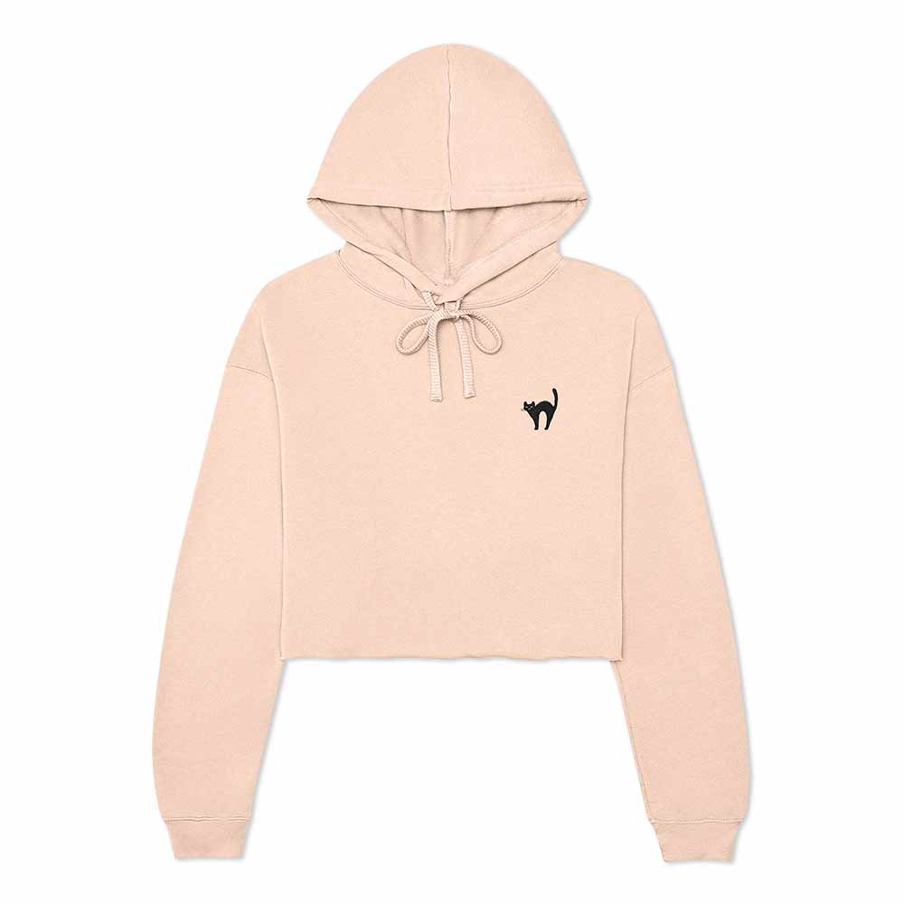 Dalix Black Cat Embroidered Fleece Cropped Hoodie Cold Fall Winter Women in Peach 2XL XX-Large