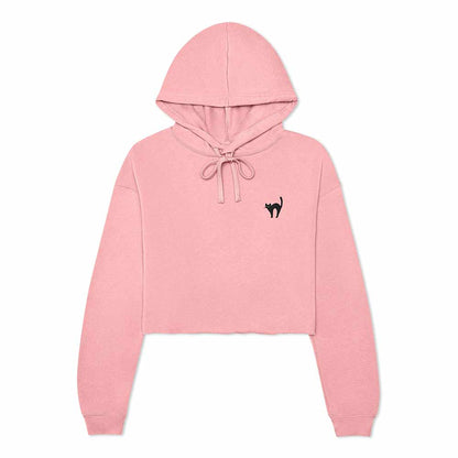 Dalix Black Cat Embroidered Fleece Cropped Hoodie Cold Fall Winter Women in Pink 2XL XX-Large