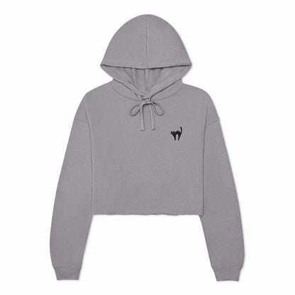 Dalix Black Cat Embroidered Fleece Cropped Hoodie Cold Fall Winter Women in Storm Gray 2XL XX-Large
