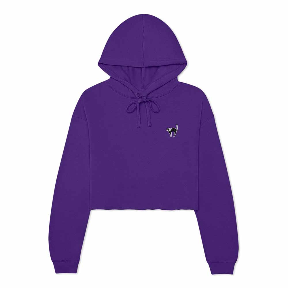 Dalix Black Cat Embroidered Fleece Cropped Hoodie Cold Fall Winter Women in Team Purple 2XL XX-Large