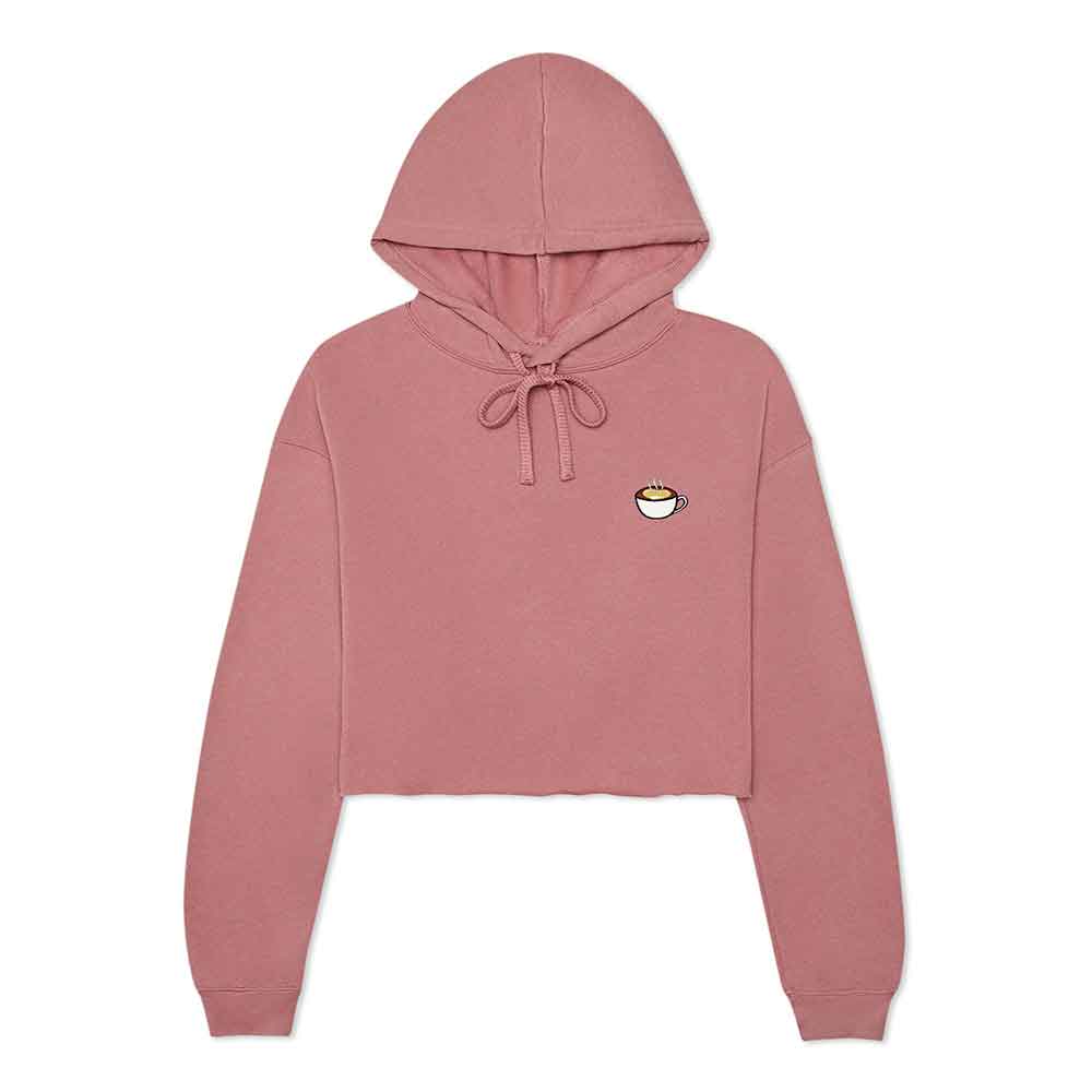 Dalix Cappuccino Embroidered Fleece Cropped Hoodie Cold Fall Winter Women in Storm M Medium
