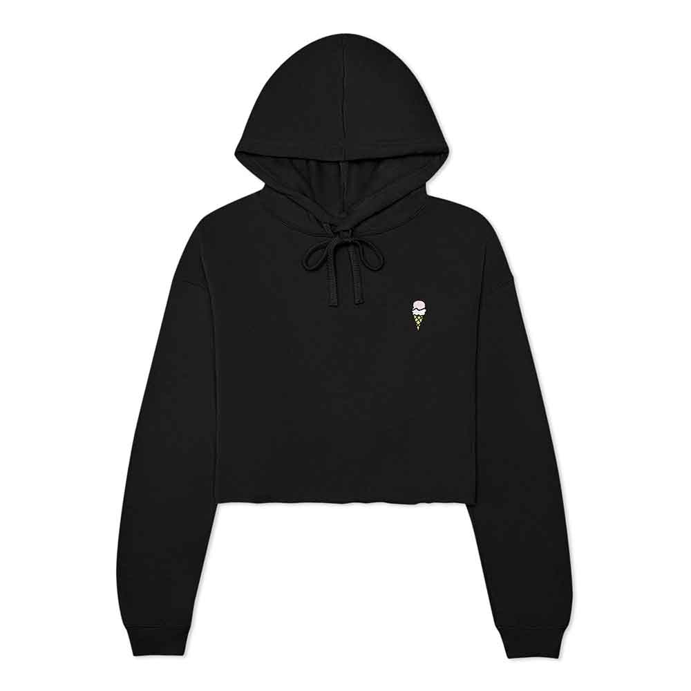 Dalix Double Scoop Embroidered Fleece Cropped Hoodie Cold Fall Winter Women in Black 2XL XX-Large