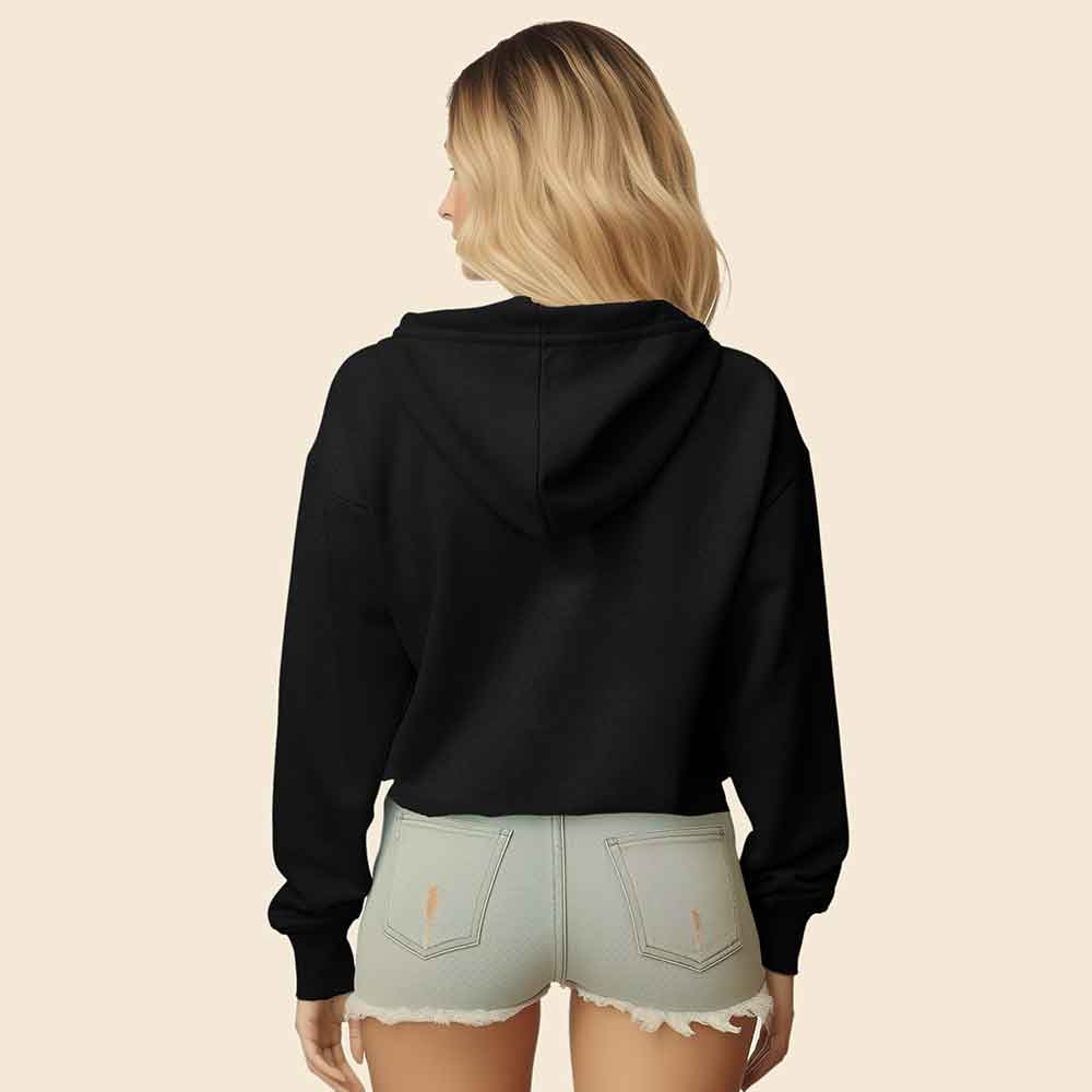 Dalix Double Scoop Embroidered Fleece Cropped Hoodie Cold Fall Winter Women in Deep Heather L Large