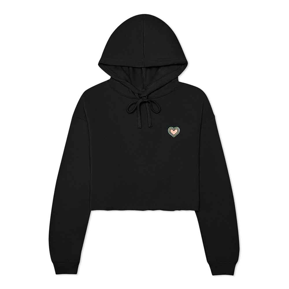 Dalix Heart Embroidered Fleece Cropped Hoodie Cold Fall Winter Women in Black 2XL XX-Large
