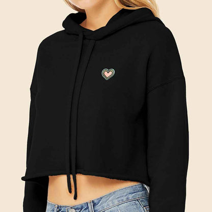 Dalix Heart Embroidered Fleece Cropped Hoodie Cold Fall Winter Women in Black XL X-Large