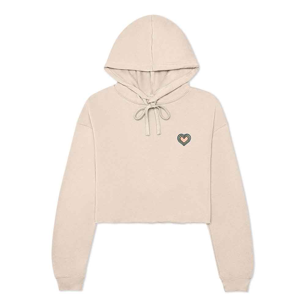 Dalix Heart Embroidered Fleece Cropped Hoodie Cold Fall Winter Women in Peach S Small