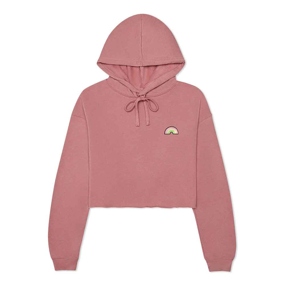 Dalix Rainbow Embroidered Fleece Cropped Hoodie Cold Fall Winter Women in Storm Gray S Small