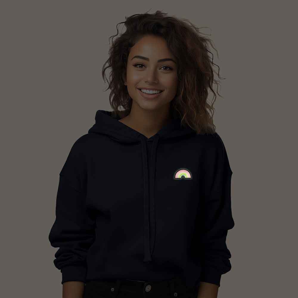 Dalix Rainbow Midweight Fleece Cropped Hoodie (Glow in the Dark)