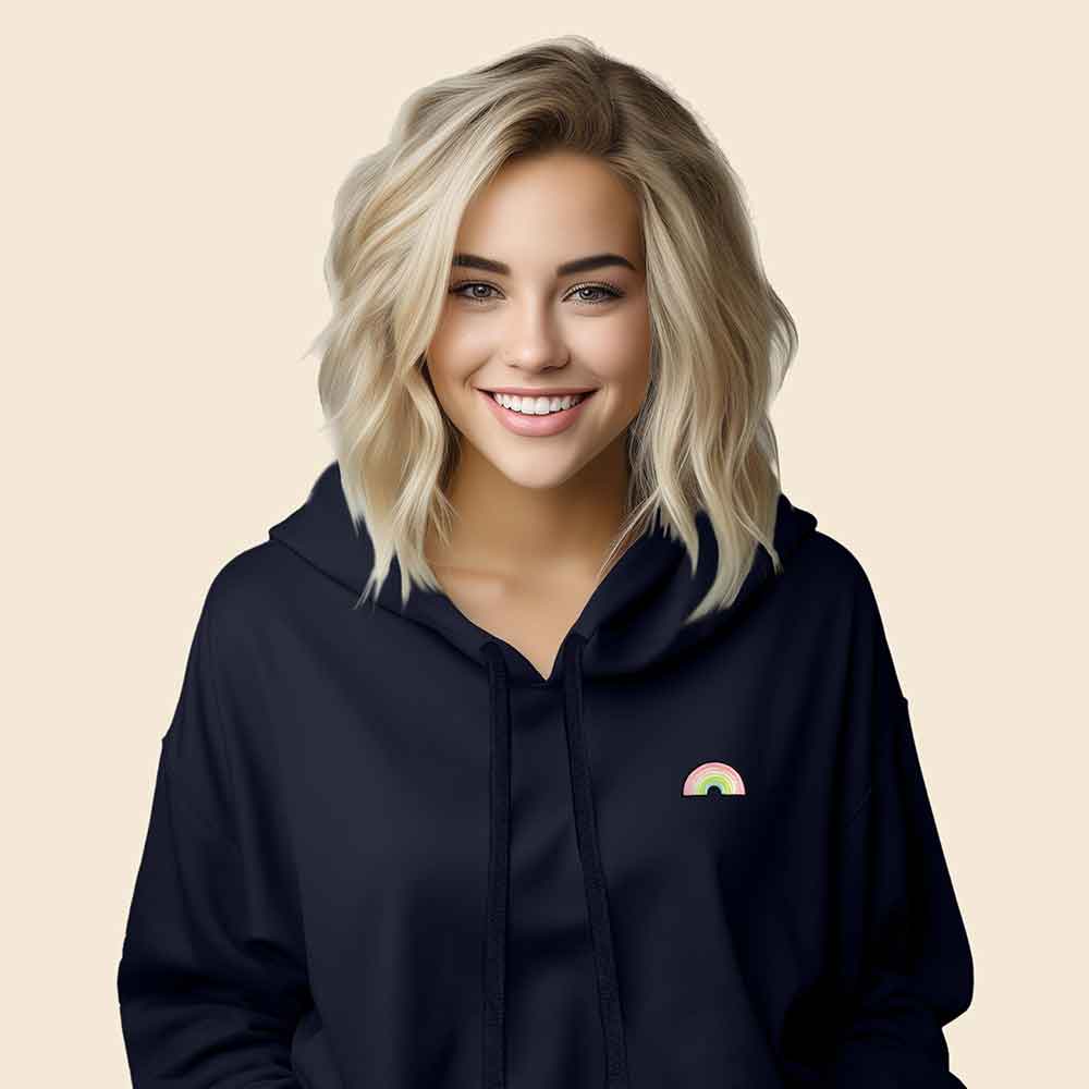 Dalix Rainbow Midweight Fleece Cropped Hoodie (Glow in the Dark)