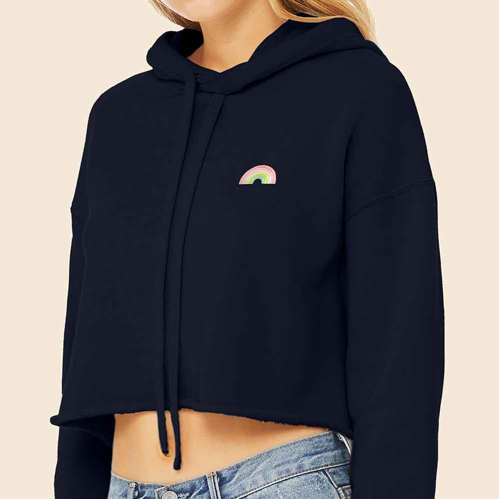 Dalix Rainbow Midweight Fleece Cropped Hoodie (Glow in the Dark)