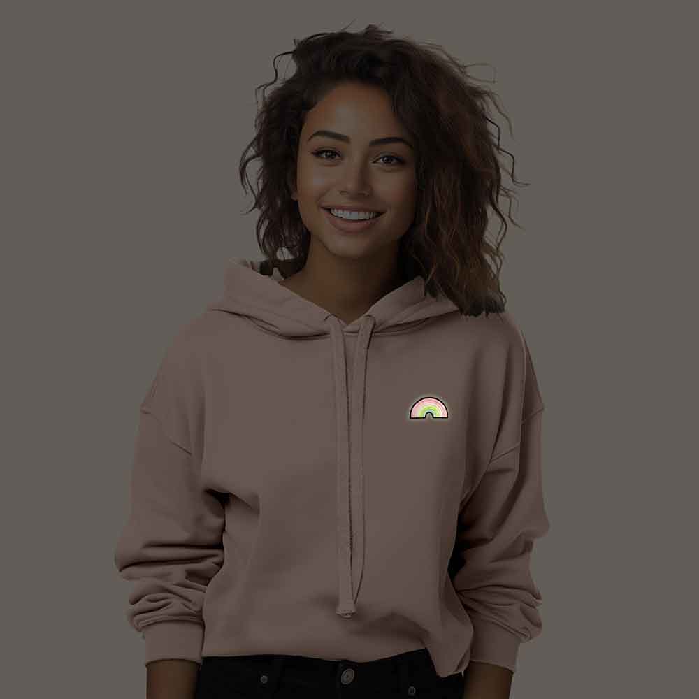 Dalix Rainbow Midweight Fleece Cropped Hoodie (Glow in the Dark)