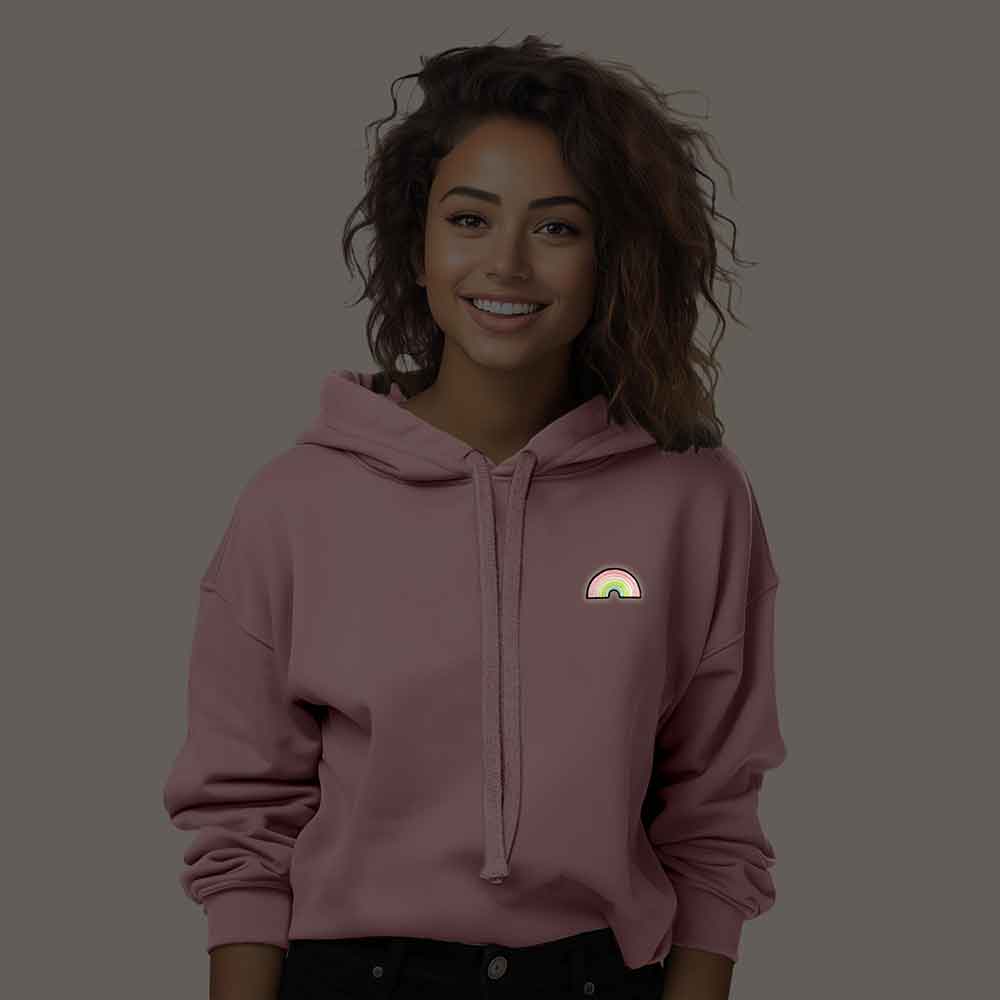 Dalix Rainbow Midweight Fleece Cropped Hoodie (Glow in the Dark)