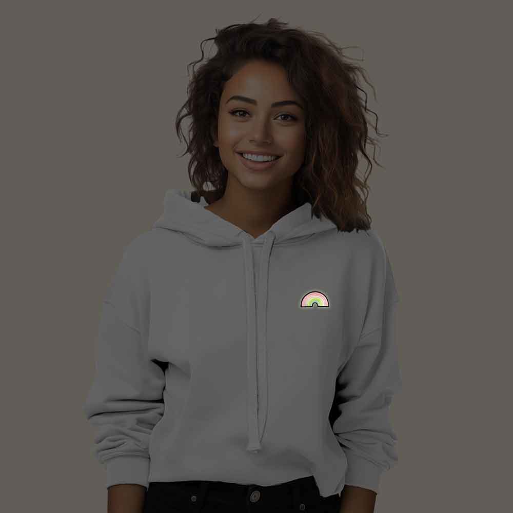 Dalix Rainbow Midweight Fleece Cropped Hoodie (Glow in the Dark)