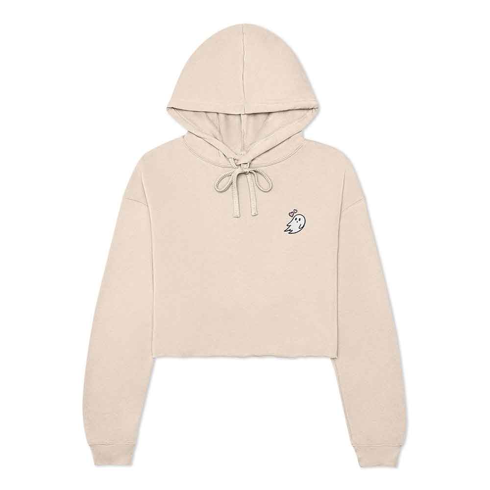 Dalix Heartly Ghost Embroidered Fleece Cropped Hoodie Cold Fall Winter Women in Peach 2XL XX-Large