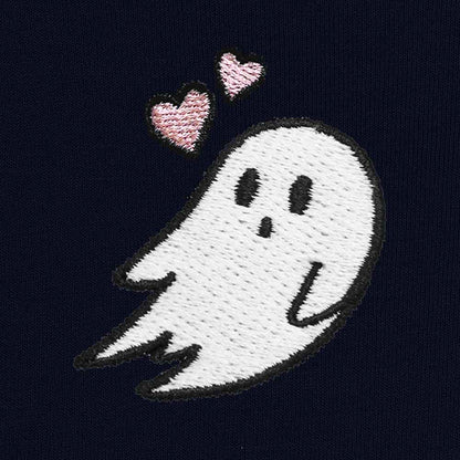 Dalix Heartly Ghost Embroidered Fleece Cropped Hoodie Cold Fall Winter Women in White S Small