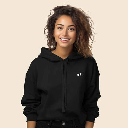 Dalix Panda Embroidered Fleece Cropped Hoodie Cold Fall Winter Women in Black M Medium