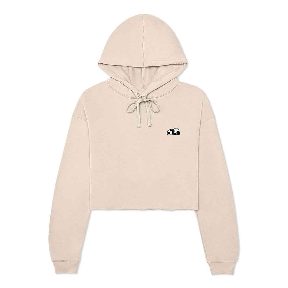 Dalix Panda Embroidered Fleece Cropped Hoodie Cold Fall Winter Women in Peach S Small