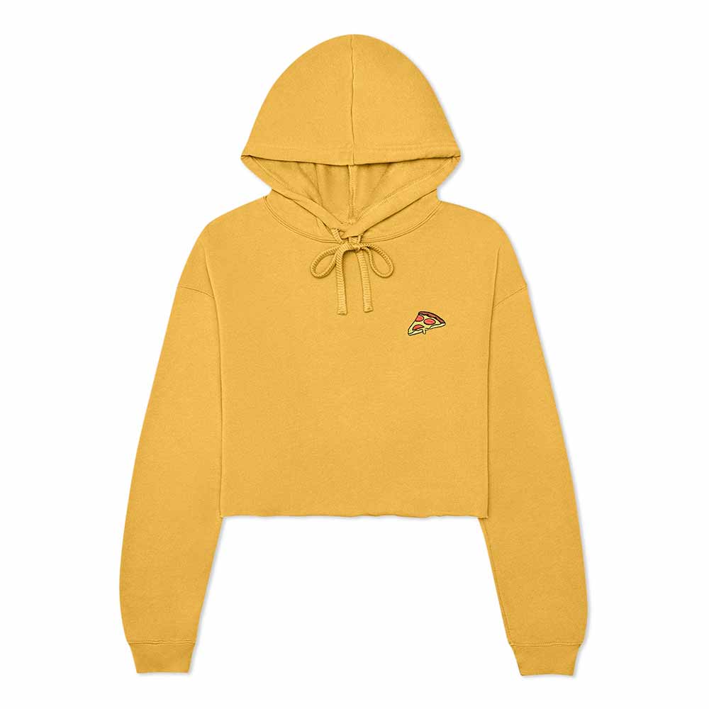 Dalix Pizza Embroidered Fleece Cropped Hoodie Cold Fall Winter Women in Heather Mustard 2XL XX-Large