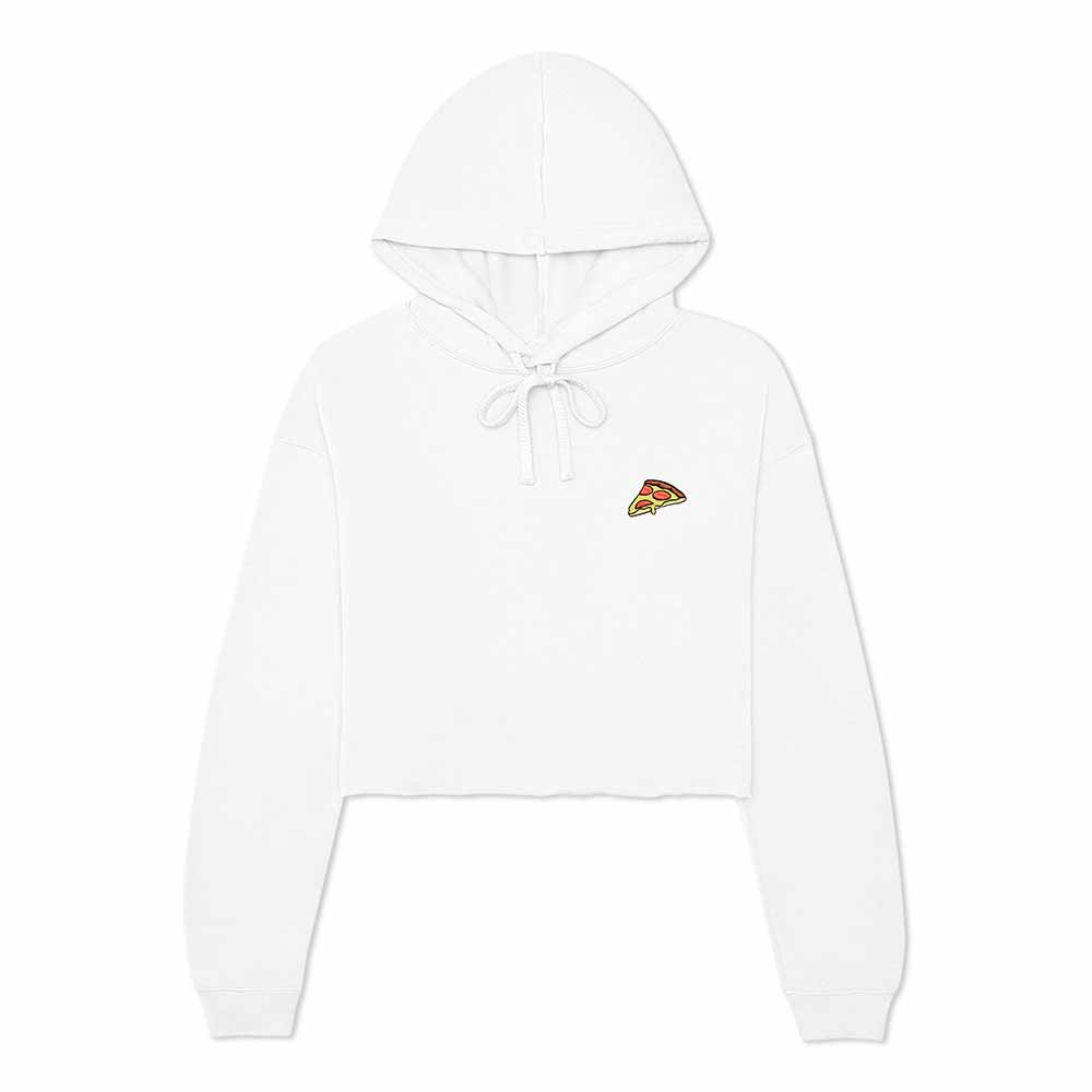 Dalix Pizza Embroidered Fleece Cropped Hoodie Cold Fall Winter Women in White 2XL XX-Large