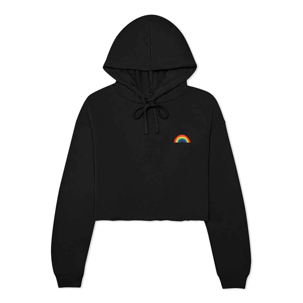 Dalix Rainbow Embroidered Fleece Cropped Hoodie Cold Fall Winter Women in Dark Heather L Large