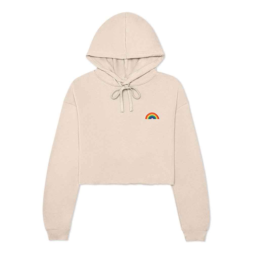 Dalix Rainbow Embroidered Fleece Cropped Hoodie Cold Fall Winter Women in Peach XL X-Large