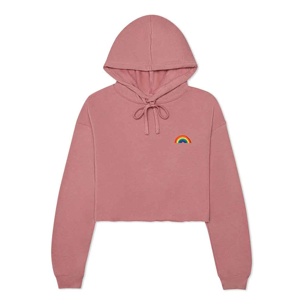 Dalix Rainbow Embroidered Fleece Cropped Hoodie Cold Fall Winter Women in Storm Gray M Medium