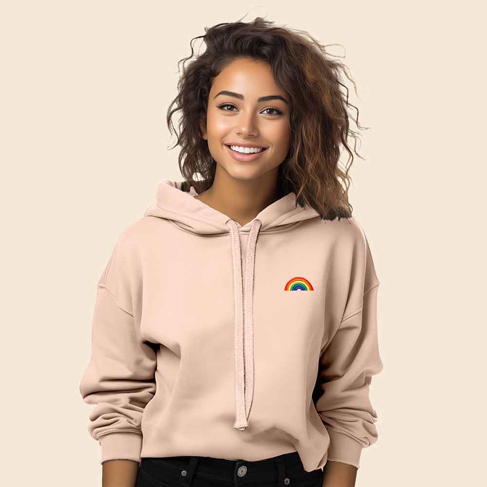 Dalix Rainbow Midweight Fleece Cropped Hoodie