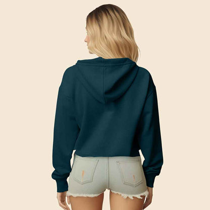 Dalix Smile Face Embroidered Fleece Cropped Hoodie Cold Fall Winter Women in Atlantic Green 2XL XX-Large