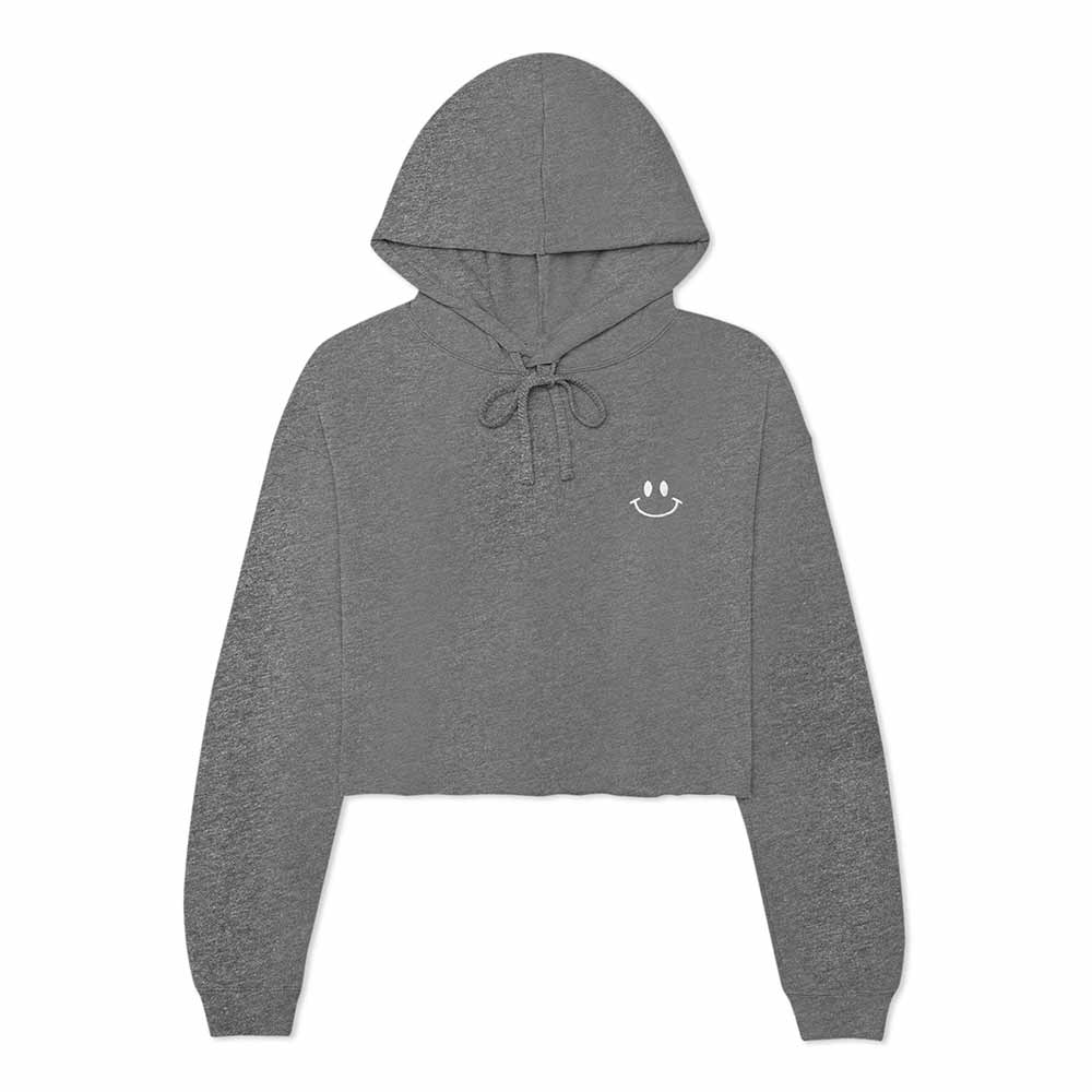 Dalix Smile Face Embroidered Fleece Cropped Hoodie Cold Fall Winter Women in Deep Heather 2XL XX-Large