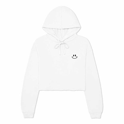 Dalix Smile Face Embroidered Fleece Cropped Hoodie Cold Fall Winter Women in White 2XL XX-Large
