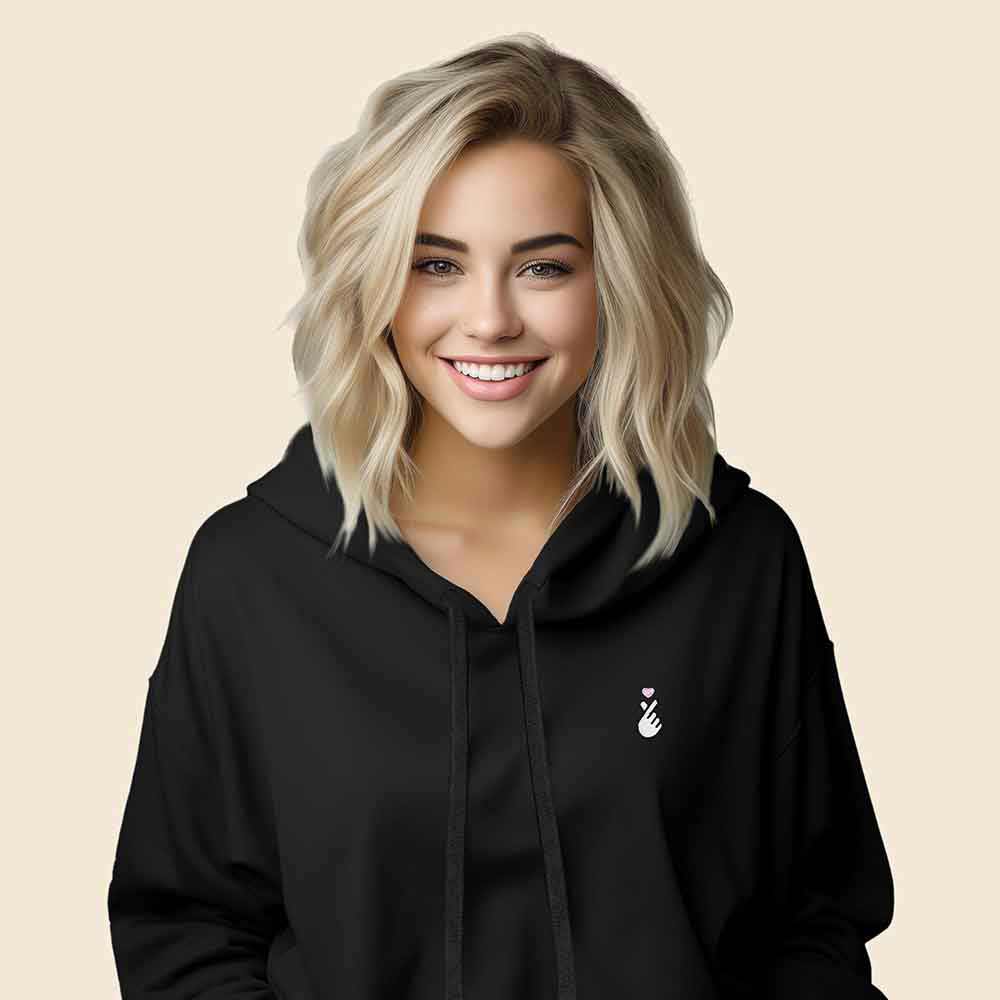 Dalix Snap Heart Embroidered Hoodie Fleece Sweatshirt Pullover Womens in Black S Small