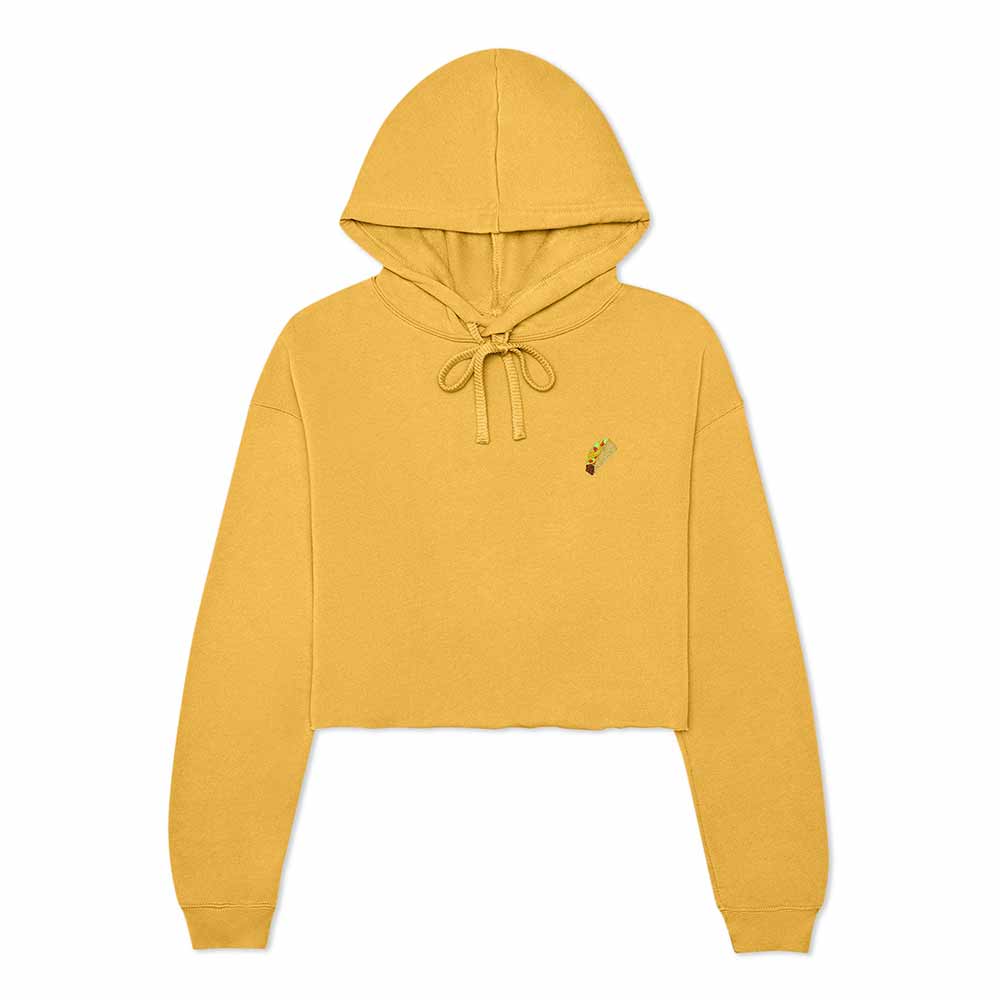 Dalix Taco Embroidered Fleece Cropped Hoodie Cold Fall Winter Women in Heather Mustard 2XL XX-Large