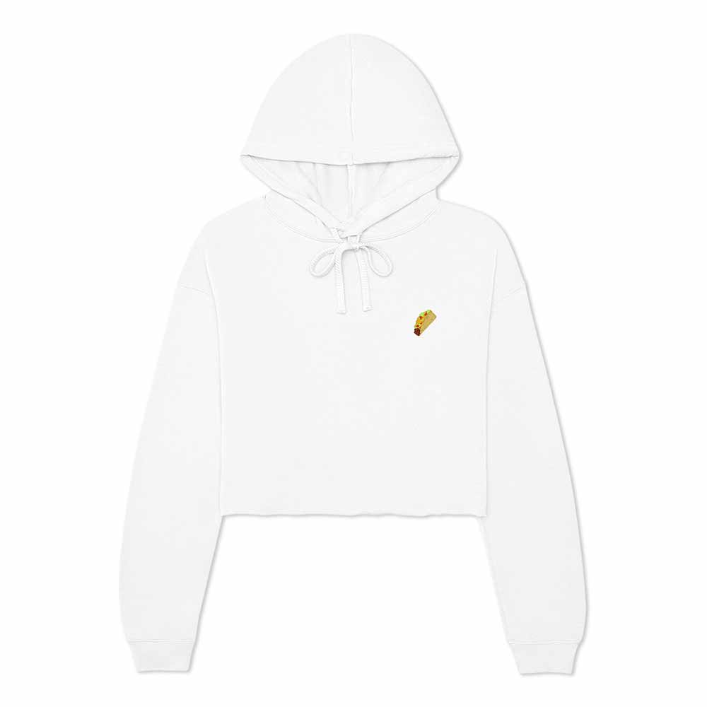 Dalix Taco Embroidered Fleece Cropped Hoodie Cold Fall Winter Women in White 2XL XX-Large