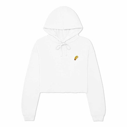 Dalix Taco Embroidered Fleece Cropped Hoodie Cold Fall Winter Women in White 2XL XX-Large