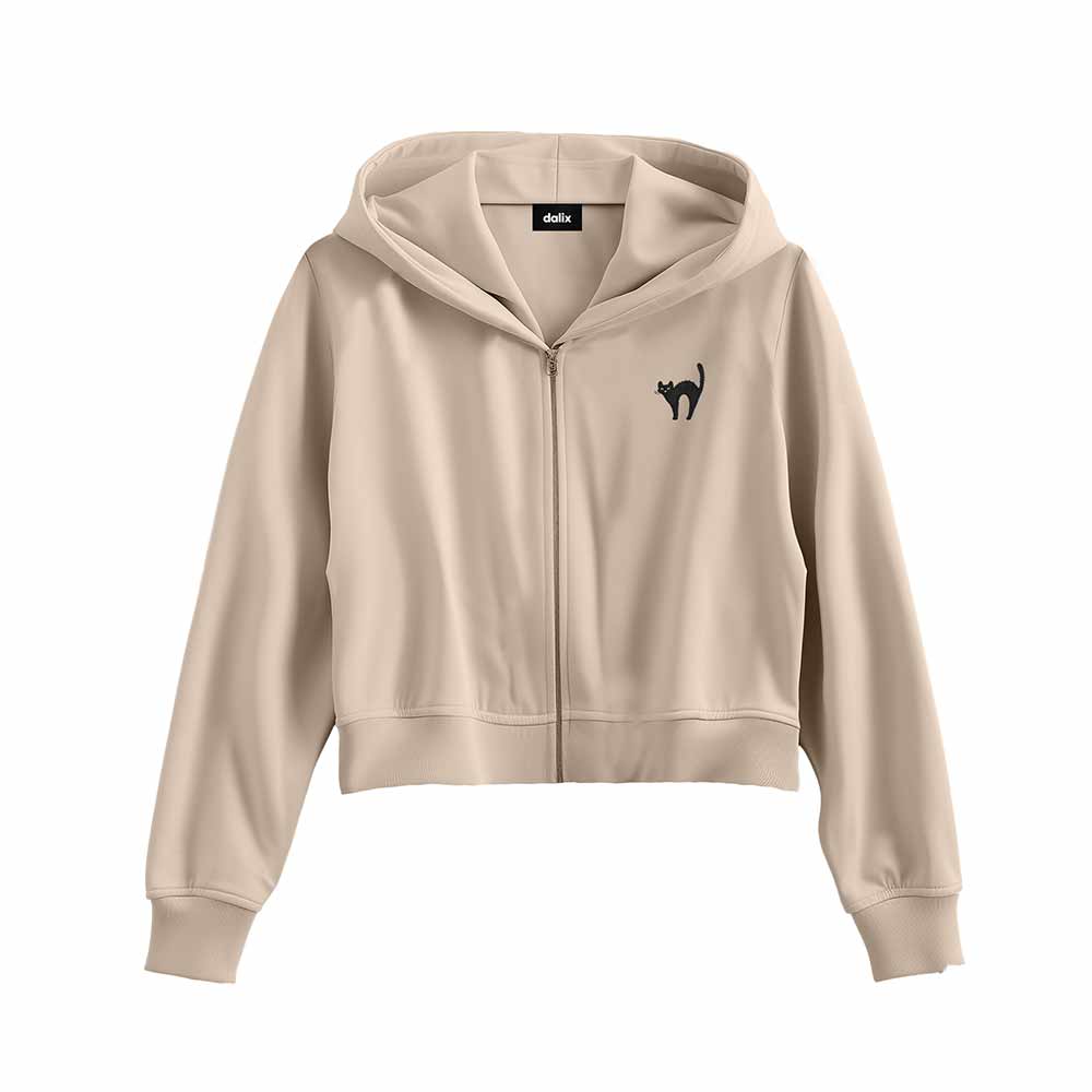 Dalix Black Cat Midweight Fleece Cropped Zip Hoodie