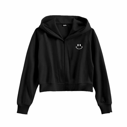 Dalix Smile Face Cropped Zip Hoodie