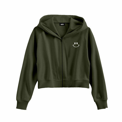 Dalix Smile Face Cropped Zip Hoodie