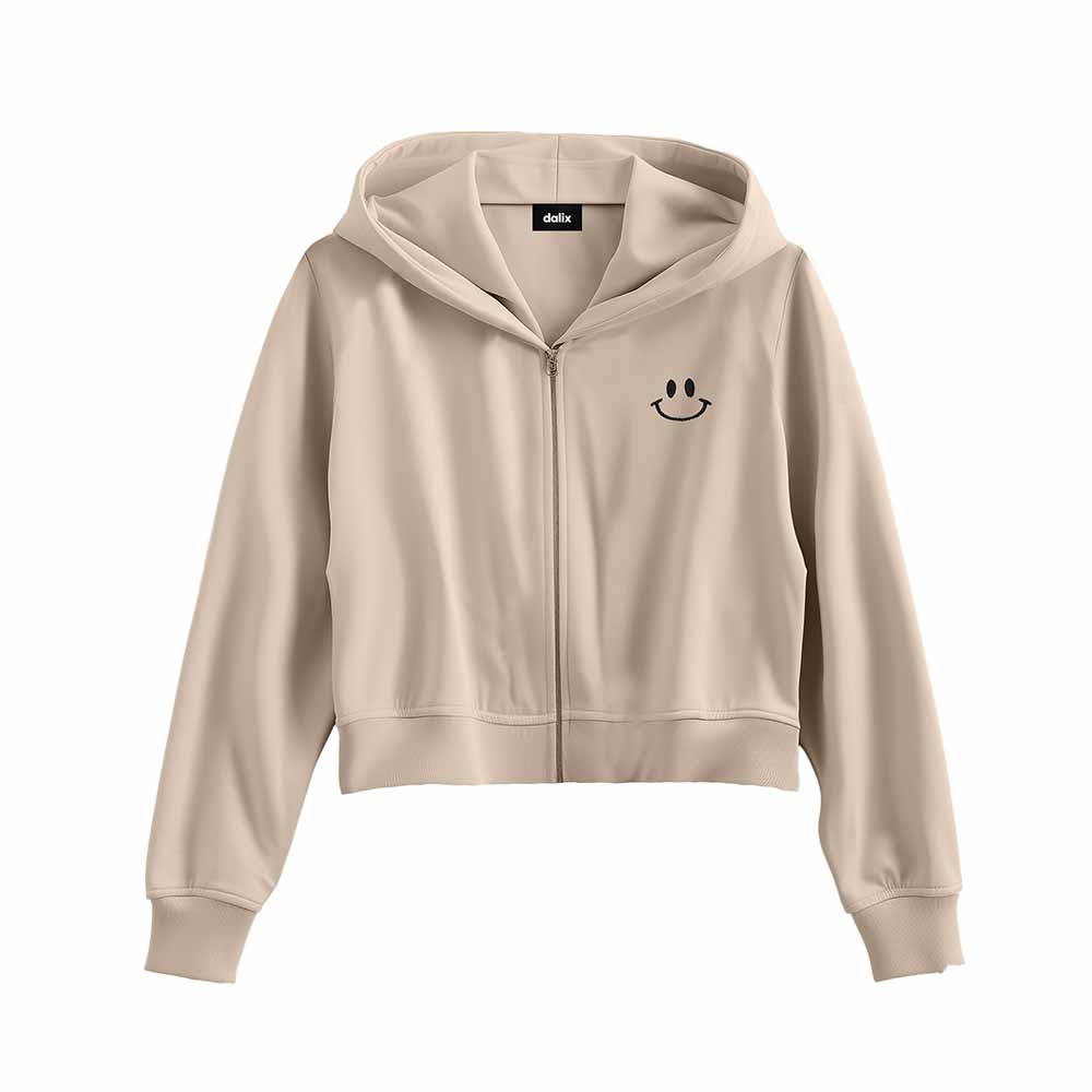 Dalix Smile Face Cropped Zip Hoodie