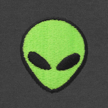 Dalix Alien Embroidered Fleece Crewneck Long Sleeve Sweatshirt Mens in Asphalt Gray 2XL XX-Large