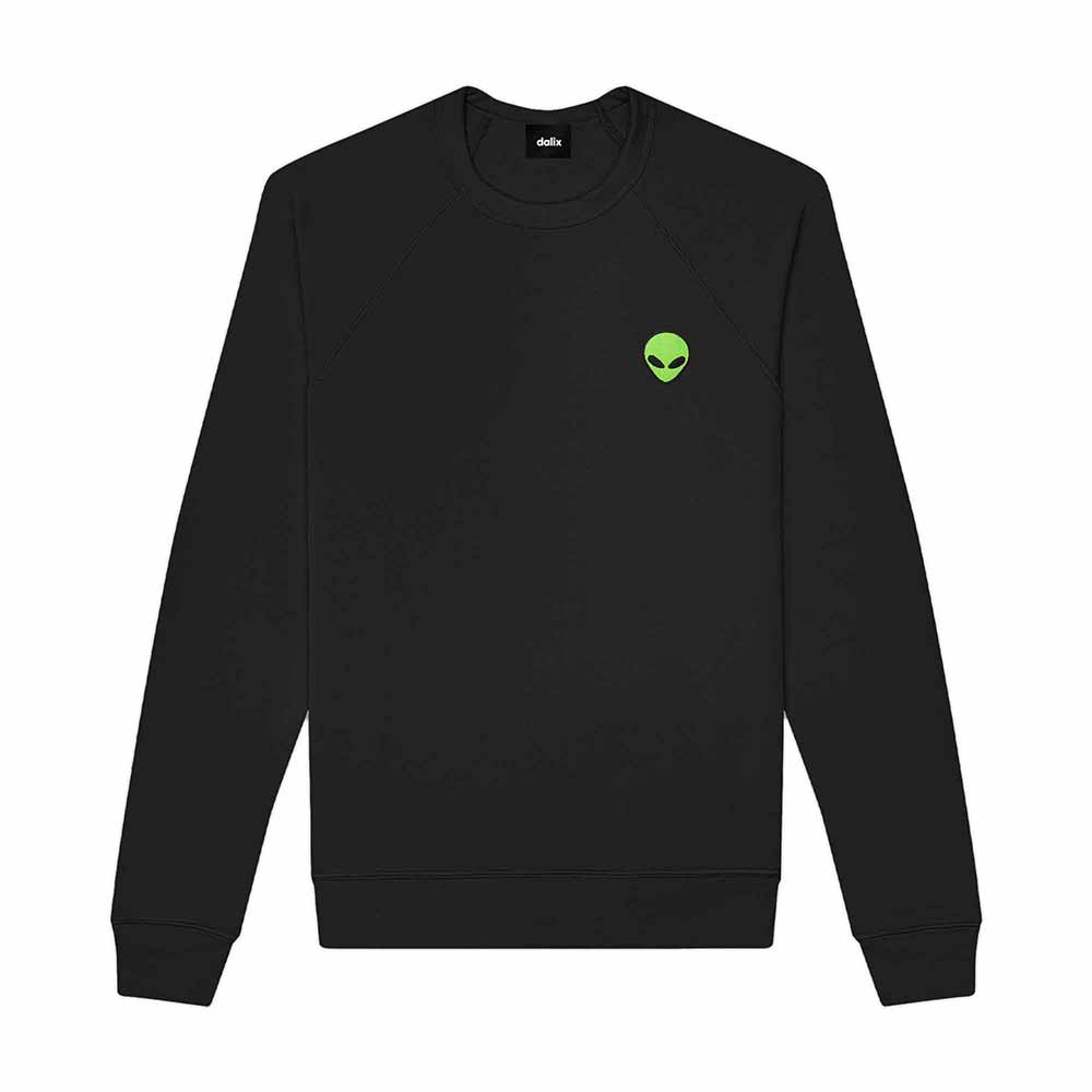 Dalix Alien Embroidered Fleece Crewneck Long Sleeve Sweatshirt Mens in Black 2XL XX-Large