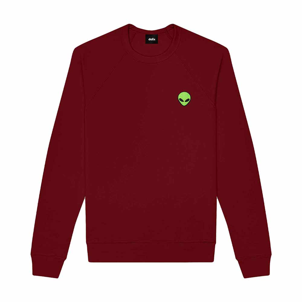 Dalix Alien Embroidered Fleece Crewneck Long Sleeve Sweatshirt Mens in Cardinal Red 2XL XX-Large