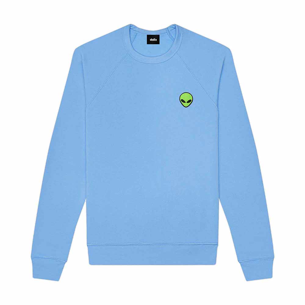Dalix Alien Embroidered Fleece Crewneck Long Sleeve Sweatshirt Mens in Carolina Blue 2XL XX-Large