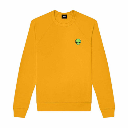 Dalix Alien Embroidered Fleece Crewneck Long Sleeve Sweatshirt Mens in Gold 2XL XX-Large