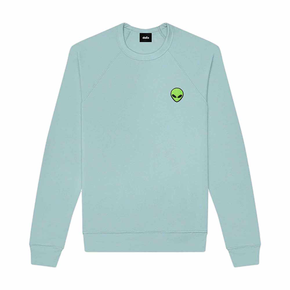 Dalix Alien Embroidered Fleece Crewneck Long Sleeve Sweatshirt Mens in Heather Blue Lagoon 2XL XX-Large